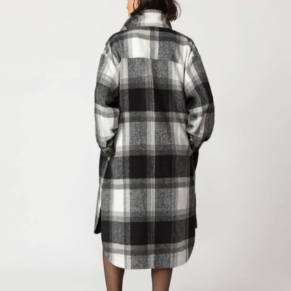 Plaid Long Coat in Black and White